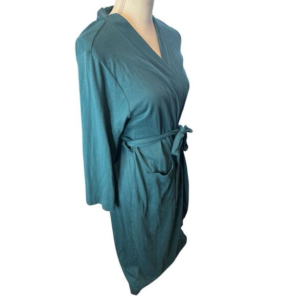 Lands End Womens Plus Sz 3X Deep V Neck Royal Blue Knee Length Wrap Dress - Picture 2 of 4